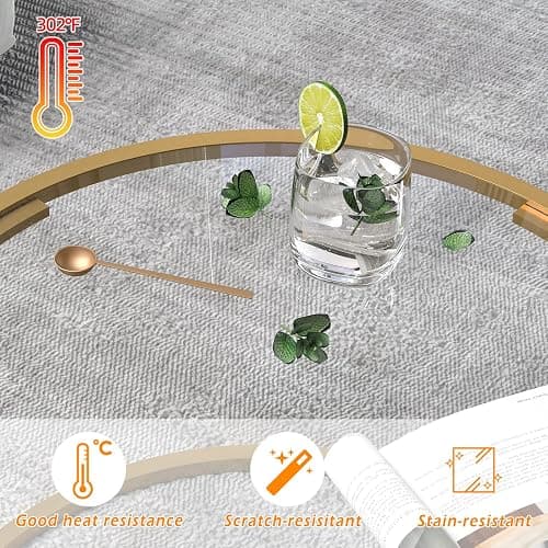 Glass Coffee Table,Round Gold Coffee Table for Small Space,27" Modern Center Table,Glass Top Clear Coffee Table with Sturdy Metal Frame for for Living Room Home Office, Easy Assembly thumbnail 4