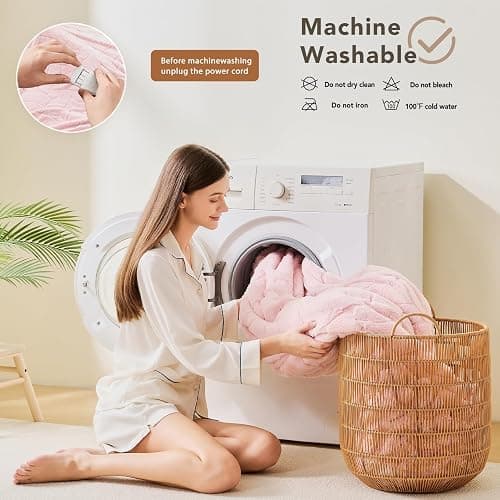 Heated Electric Blanket- Electric Throw Blanket 100"x90" for Bed- 5 Heating Levels& 4 Hours Auto Off for Home Office - Soft Faux Fur for Full Body(Pink) thumbnail 7