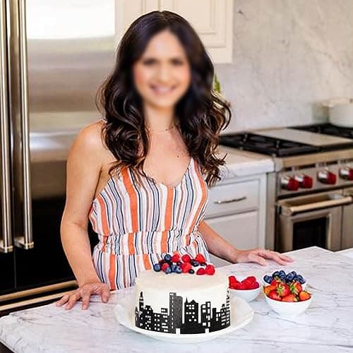 12 PCS City Cake Border Decoration Black Glitter Nighttime City Skyline Stick On or Lay On Building Images Lighted Backdrop Wrapper for New York Skyscraper Birthday Party Cake Decorations Supplies thumbnail 7