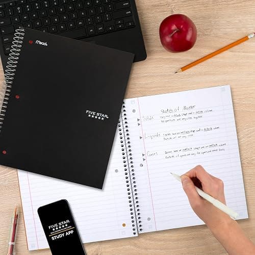 Five Star Spiral Notebook + Study App, 5 Subject, Wide Ruled Paper, 8" x 10-1/2", 200 Sheets, Fights Ink Bleed, Water Resistant Cover, Black (72045) thumbnail 8