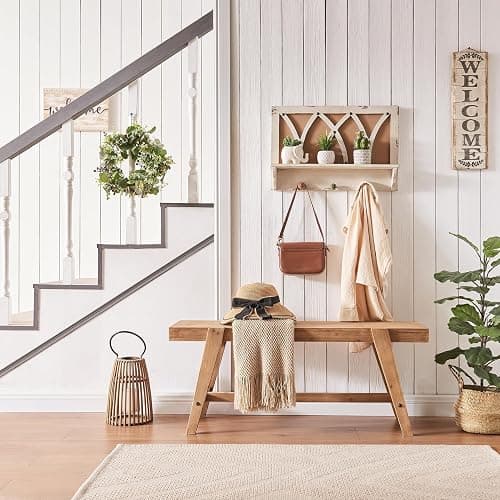 HOKYHOKY Farmhouse Solid Wood Entryway Bench – 43.4 Inches Rustic Long Bench, Dining Bench with Angled Legs, Hand-Finished Natural Grain, for Foyer, Hallway, Bedroom thumbnail 4