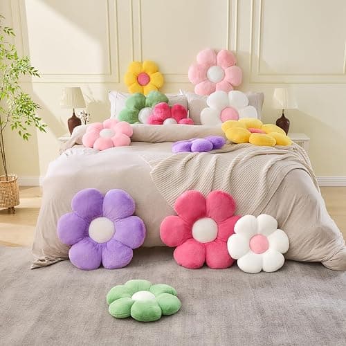 Mepherl Green Flower Pillow, Soft Daisy Shaped Throw Pillows with Faux Rabbit Fur for Home Decorative,Cute Flower Throw Pillow Cushion for Bed Sofa Couch (Small - 15.7 Inch) thumbnail 6
