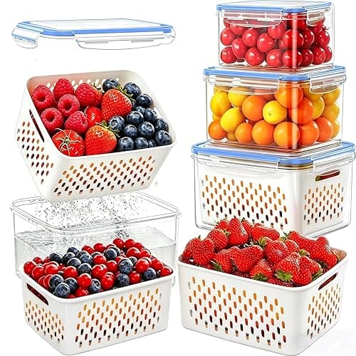 INEDRIMS 3PCS Fruit Containers for Fridge with Removable Filter, Berry Airtight Produce Storage Containers to Keep Fruit and Vegetables Fresh, BPA-Free Dishwasher Safe Food Containers (Blue) - Image 1