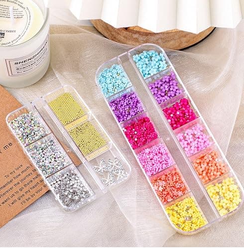 GZMAYUEN 3D Blume Nagel Charms Metall Kaviar Perlen, 3D Pastell Acryl Blume für Nägel Design, Gold Kaviar Perlen Nagel Dekorationen Gemischte Strass Kit, Kristall AB Edelsteine Nagel Diamanten Strass thumbnail 7