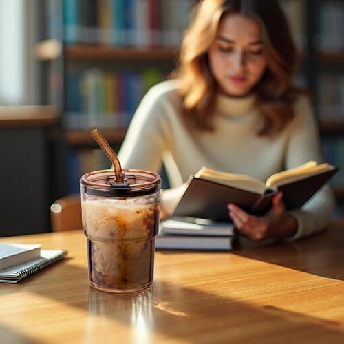 BLUEPOLAR 13oz/400ml Tumbler Water Glass, Cups with Straw and Lid Sealed Carry on for Coffee, Iced Tea, Thick Wall Insulated Glass Cup (Amber)… thumbnail 2