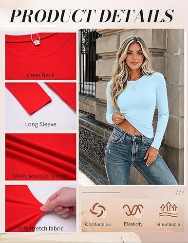 Zeagoo Women Long Sleeve Shirts Fitted Going Out Tops Crop Basic Tee Casual Work Clothes Trendy Fall Outfits XS-XL thumbnail 6