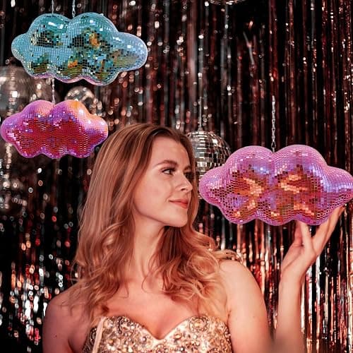 Pink Disco Ball Cloud Shaped, Hanging Disco Home Decor for Party,Room,Home, Retro Reflective Mirror Ball with Chain, Disco Ornaments, Design Patent thumbnail 7