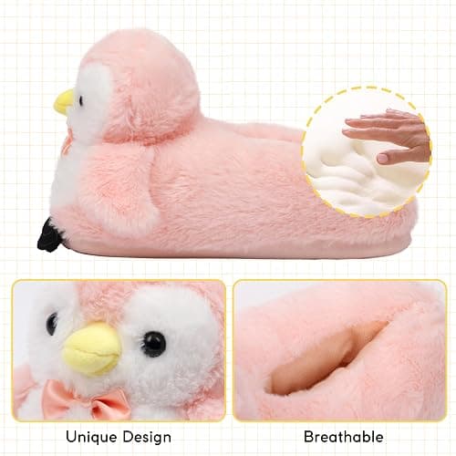 Aopuro Cute Women Penguin Animal Slippers Fluffy Warm Plush House Shoes Novelty Soft Slippers Cartoon Gifts for Birthday Christmas thumbnail 5