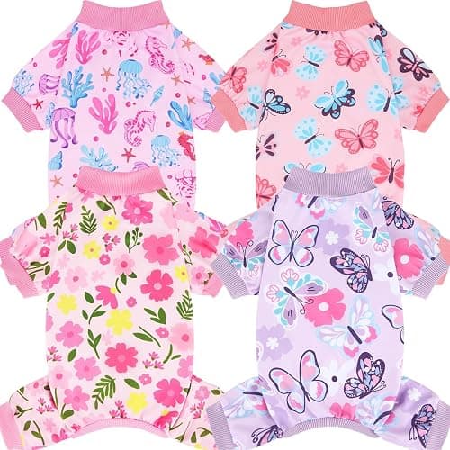 XPUDAC 4 Pack Dog Pajamas Soft Strechy Summer Dog Pjs Puppy Clothes for Small Medium Dogs Boy Girl Cat Pet Outfits, M - Image 1