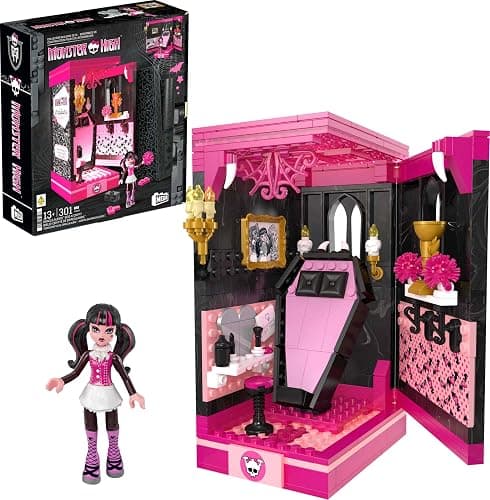 MEGA Monster High Action Figure Building Set Draculaura's Boo-k Crypt with 301 Pieces, Book Nook for Collectors - Image 1