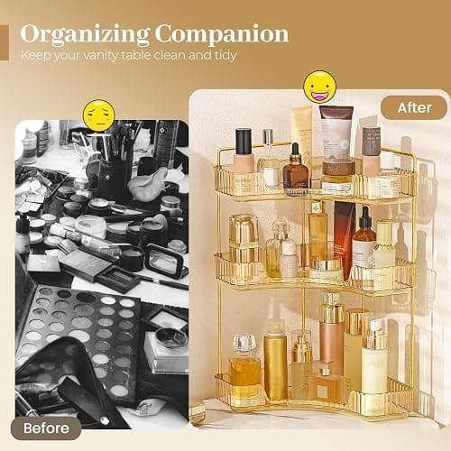 Aveniee Corner Bathroom Counter Organizer, Bathroom Countertop Shelf Makeup Organizer for Vanity Perfume Tray for Corner Storage (3 Tiers, Gold) thumbnail 5
