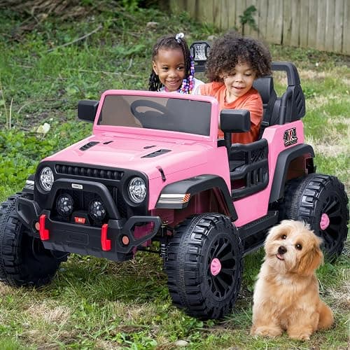 Hikiddo 2 Seater Ride on Toy Car for Kids, 24V 4WD Ride-on Truck Kids Electric Car with Remote Control, 4x200W Motors - Light Pink thumbnail 2