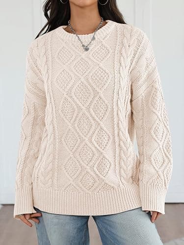 Trendy Queen Women's Oversized Cable Knit Crewneck Sweaters Cozy Winter Clothes thumbnail 2