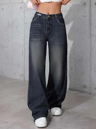 Handfrog Women Baggy Jeans Low-Mid Rise Denim Pants with Pockets Y2k 90s Jeans for Girls thumbnail 2