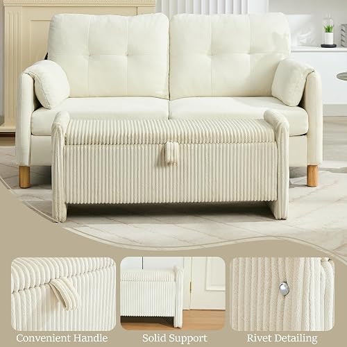 WUTUTUEE 44'' Corduroy Storage Ottoman Bench, Upholstered Storage Bench End of Bed for Bedroom, Linear Bed Bench with Safety Hinge, Living Room, Entryway, Beige thumbnail 4