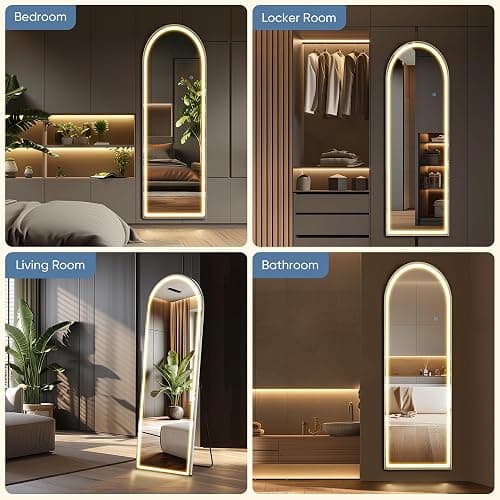 DUMOS Arched Full Length Mirror Lighted, 20"x63" LED Floor Standing Mirror | LED Lights 3 Color Lighting and Shatterproof Tempered Glass, Wall Hanging or Leaning, Floor Standing, Modern Home Decor thumbnail 6