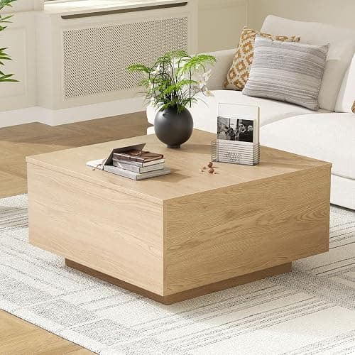FABATO Lift Top Coffee Table, Wood Square Coffee Table with Storage, Farmhouse Coffee Tables with Hidden Storage Compartment, Center Table with Lifting Tabletop for Living Room, Home Office, Natural thumbnail 4
