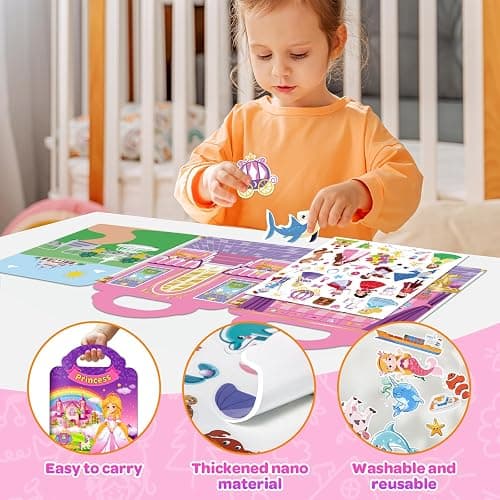 4 Sets Reusable Sticker Books for Toddler, Dress Up Stickers Book for Girls, Arts Crafts Jelly Stickers Travel Toys, Birthday and Christmas Gifts for Kids 3 4 5 6, Princess, Mermaid, Fairy Tale thumbnail 3