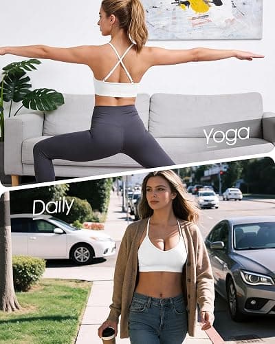 VEQKING Adjustable Sports Bras for Women, V Neck Cross Back Strappy Spaghetti Straps Padded Yoga Bra, 3 Pack thumbnail 5