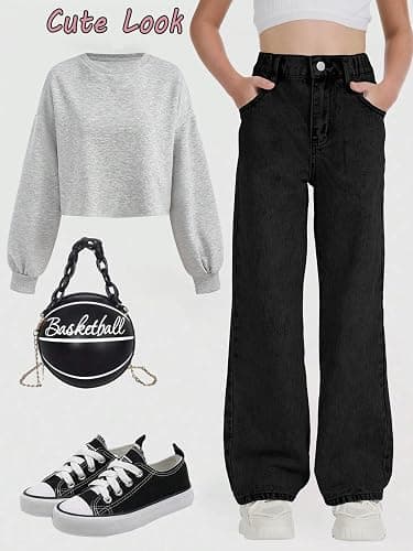 Fulihug Girls Wide Leg Jeans Baggy Bow Embroidery High Elastic Waist Denim Pants Cute Y2K Trendy Tween Streetwear 8-16Y thumbnail 4