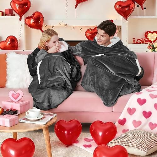 yescool Wearable Blanket Hoodie, Flannel Sherpa Fleece Blanket Sweatshirt for Adults Women Men,One Size Fits All thumbnail 2
