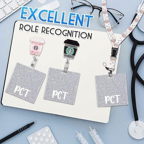 Plifal PCT Badge Buddy Card Holder Nurse Nursing Accessories Patient Care Technician Glitter Silver Horizontal ID Name Identification Tags Nurse Work thumbnail 5