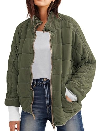 Wefebi Womens Dolman Quilted Lightweight Jackets Full-zip Stand Collar Loose Warm Winter Outwears with Pockets - Image 1