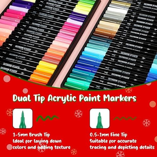 Pagather 48 Colors Acrylic Paint Markers, Dual Tip with Fine Tip and Brush Tip Pens for Stone, Wood, Calligraphy, Canvas, Ceramic, Metal, Glass, Rock Painting, DIY Crafts thumbnail 2