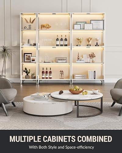Display Cabinet with Glass Doors, 4-Tier, RGB Lights, Adjustable Shelves | Tempered glass doors; 2 adjustable shelves; app/remote RGB lighting; for collectibles, figures, trophies & books; white. thumbnail 8
