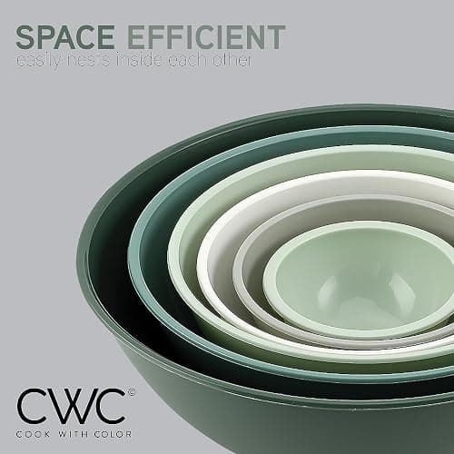 COOK WITH COLOR Mixing Bowls with TPR Lids - 12 Piece Plastic Nesting Bowls Set includes 6 Prep Bowls and 6 Lids - Microwave Safe (Sage) - Sage TPR Lids thumbnail 6