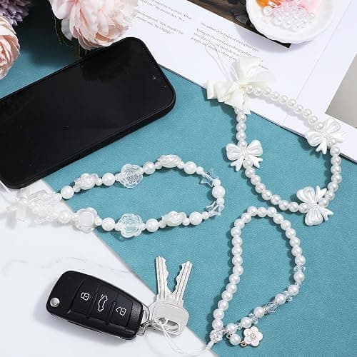 Ouligay 3pcs Beaded Phone Charm Wrist Strap Butterfly Bow Cell Phone Charm Strap Cute Flower Y2k Pearl Lanyard Jewelry for Camera Keychain Wallet Pendant Decor Kawaii Bracelet Chain Women thumbnail 5