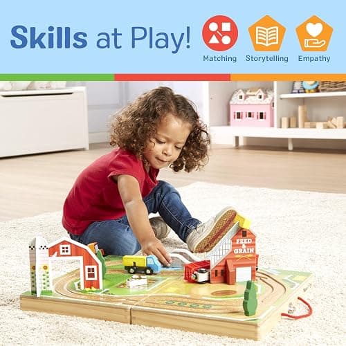Melissa & Doug 17-Piece Wooden Take-Along Tabletop Farm, 4 Farm Vehicles, Play Pieces, Barn, Grain House Take-Along Pretend Play Toy Barn Toys for Toddlers Ages 1+ thumbnail 5