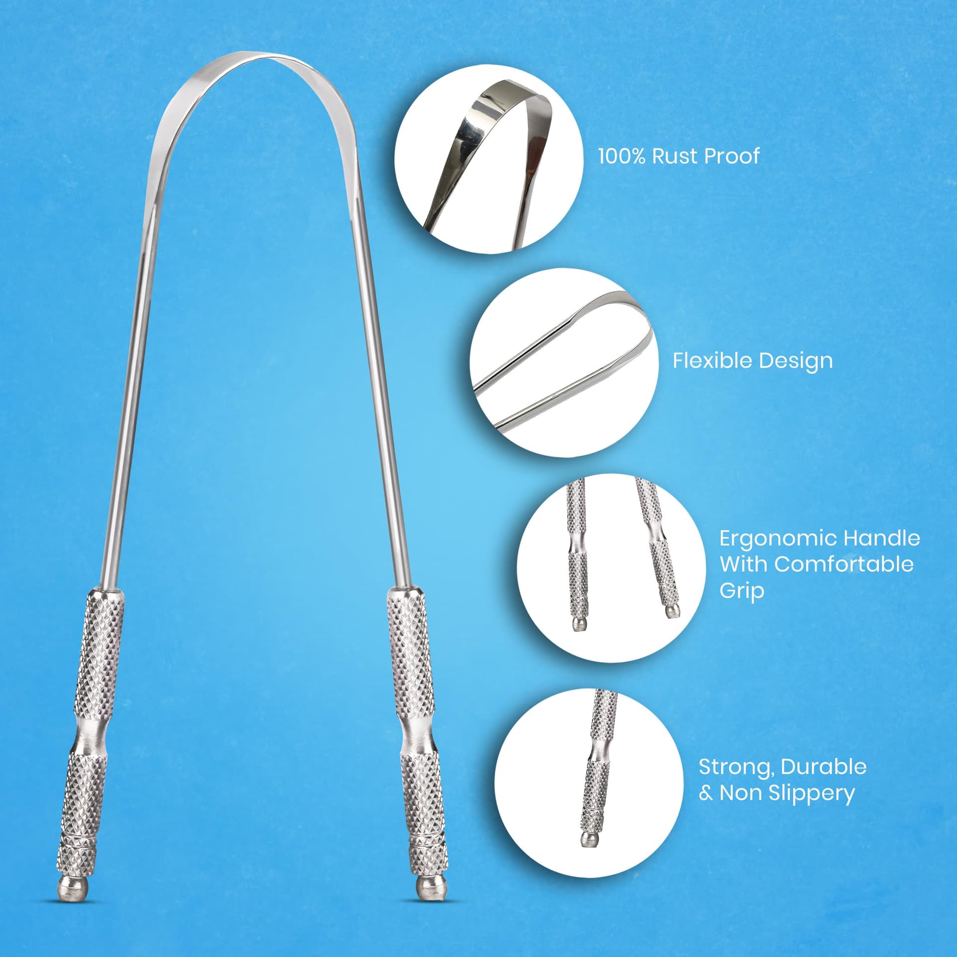 Adult Tongue Scraper by HOKIN (1 Piece Oral Care Package) Stainless Steel Tongue Cleaners Reduce Bad Breath 100% Metal Sturdy Scrapers Hygiene Product for Men and Women thumbnail 2