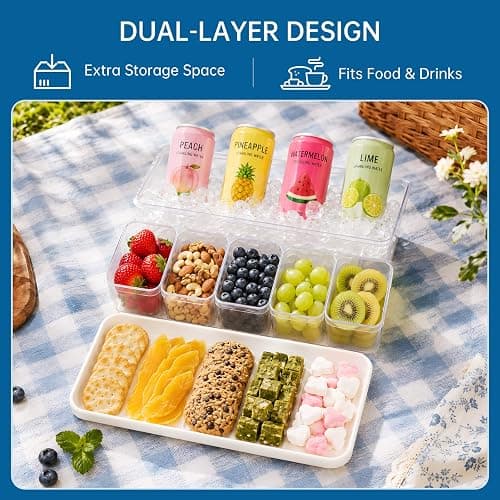 HestiaSnax Snackle Box Container with 2 Ice Packs, Double Layer 10-Compartment Divided Serving Tray, Large Chilled Portable Snack Box with Insulated Bag for Charcuterie, Beach, Travel, Road Trip thumbnail 7