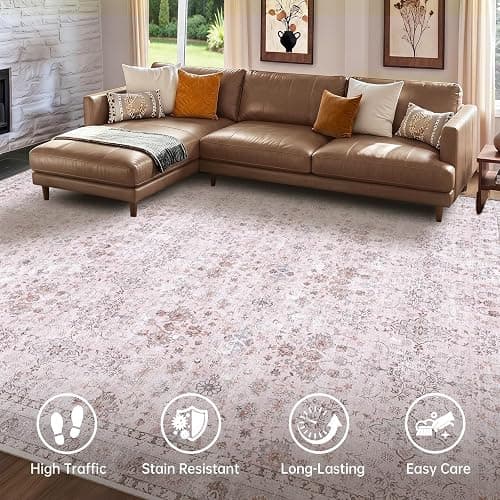 Sasttie 5x7 Area Rugs, Ultra-Soft Washable Rug, Low Pile Foldable Thin Carpets with Non-Slip Backing, Skin-Friendly Stain Resistant Carpet for Living Room, Bedroom, Kitchen, Dorm, 5x7, Pink thumbnail 2