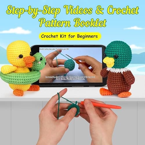 ekaus Crochet Kit for Beginners, Crochet Kit with Step-by-Step Video Tutorials, Crochet DIY Knitting Supplies for Adults, Crochet Ducks(45%+ Yarn) thumbnail 4