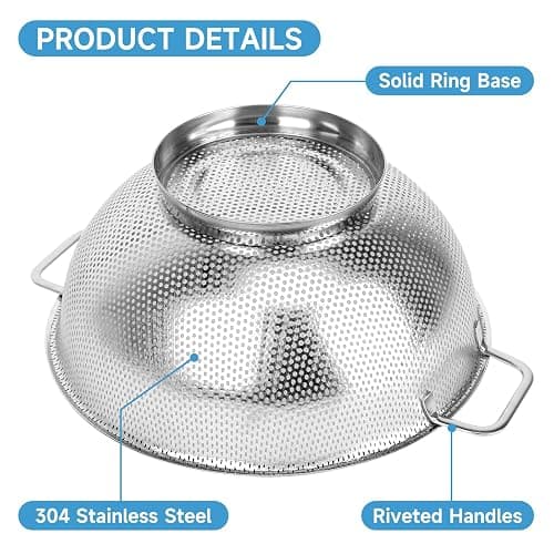 Colander for Kitchen, 3QT, Stainless Steel Colander Strainer with Handle for Fruits Vegetables Cooking Food, Dishwasher Safe thumbnail 5