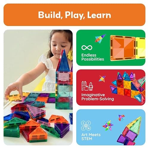 PicassoTiles 100 Piece Mini Magnetic Tiles, Travel STEM Toy for Kids 3+ | Diamond-shaped design, translucent pieces, compact carrying case, Montessori-inspired play, screen-free creativity thumbnail 4
