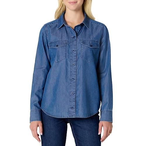 Amazon Essentials Womens Relaxed-Fit Denim Chambray Button-Down Long-Sleeve Shirt - Image 1