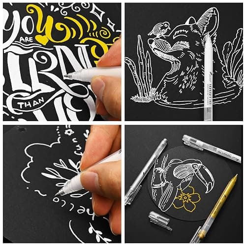 GETHPEN White Gel Pens, 1.0mm Extra Fine Point Gel Ink Pen Set – Opaque Archival Ink Pens for Black Paper Drawing, Bullet Journaling & Artists Drawing, 3 Pack thumbnail 8