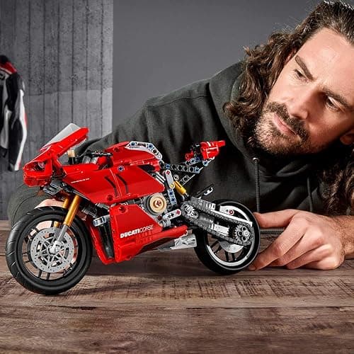 LEGO Technic Ducati Panigale V4 R Motorcycle 42107 Building Set - Collectible Superbike Display Model Kit with Gearbox and Working Suspension, Fun for Adults, and Motorcycle Enthusiasts thumbnail 2