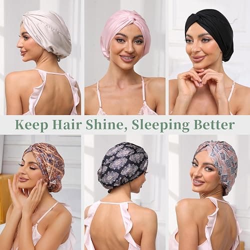 Adjustable Silk Satin Bonnet for Sleeping Hair Wrap, Double Layer Sleep Cap, Night Turban for Large Long Curly Braid Women Men Hair - Matcha Green thumbnail 6
