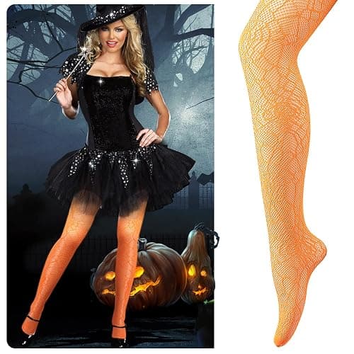DIAOKANAI 4 Pack Women's Patterned Fishnets, Orange,Green,Purple,Blue Fishnet Tights, Colored Fish Net Stockings Pantyhose thumbnail 5