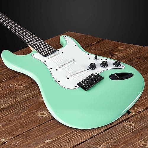 LyxPro 39 inch Electric Guitar Kit Bundle with 20w Amplifier, All Accessories, Digital Clip On Tuner, Six Strings, Two Picks, Tremolo Bar, Shoulder Strap, Case Bag Starter kit Full Size - Green thumbnail 4