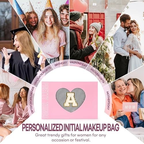 2 PCS Initial Makeup Bags for Women: Cosmetic Bag for Travel Toiletry - Birthday Gifts for 11 12 13 14 15 16 17 18 Years Old Girl Graduation Teacher Gift- Teen Girl Gifts Trendy Stuff - Black K thumbnail 6