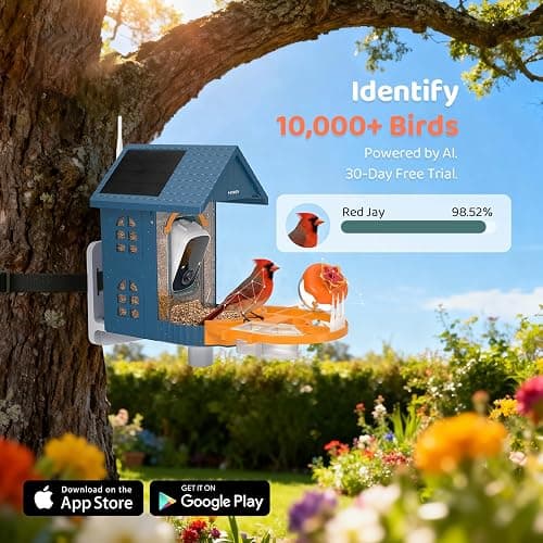 Smart Bird Feeder with Camera Outdoor Birdhouse:AI Identifies 11000+ Species, Features 3K HD Quality and Arrived Alerts Function,Powered by 3 Solar Panels,Gifts for Mom Dad Bird Lovers thumbnail 7