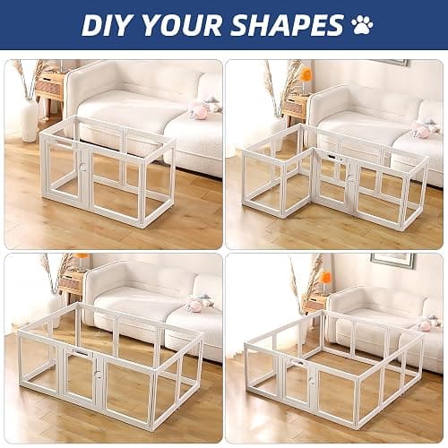 ClimbHope Clear Acrylic Dog Playpen Indoor Pet Pen, 24" H, White, 10 Panels | Open View, Tool-free Setup, DIY Shapes, Versatile Use & Easy Cleaning Pen, Clear Dog Playpen for Small Dogs, Cats & Puppies thumbnail 7