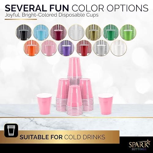 Amcrate Disposable Cups, Pink 18-Ounce Plastic Party Cups, Strong and Sturdy for Wedding, Christmas, Halloween, 100 Pack thumbnail 6