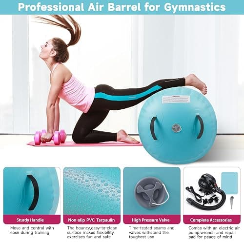 Air Barrel - Air Roller Gymnastics Barrel for Back Handspring Trainer, Air Tumble Mat with Pump for Gym Training/Yoga Balance Exercise/Cheerleading/Home and Outdoor Use thumbnail 2