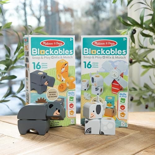 Melissa & Doug Blockables™ Farm and Woodland 2-Pack Bundle Connectable Wooden Building Blocks Preschool Play Set Toy thumbnail 9